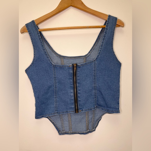 Denim Corset Top Medium Blue Wash Structured Bustier Tank Y2K Trend - Picture 4 of 8